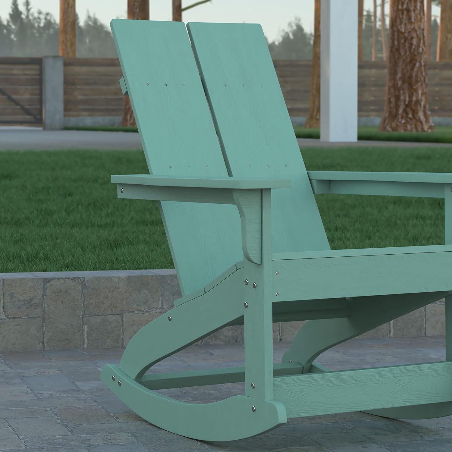 EMMA + OLIVER Harmon Adirondack Rocking Chair - Sea Foam Poly Resin - for Indoor/Outdoor Use - All Weather Materials - Easy Assembly - 350 lb. Weight Capacity
