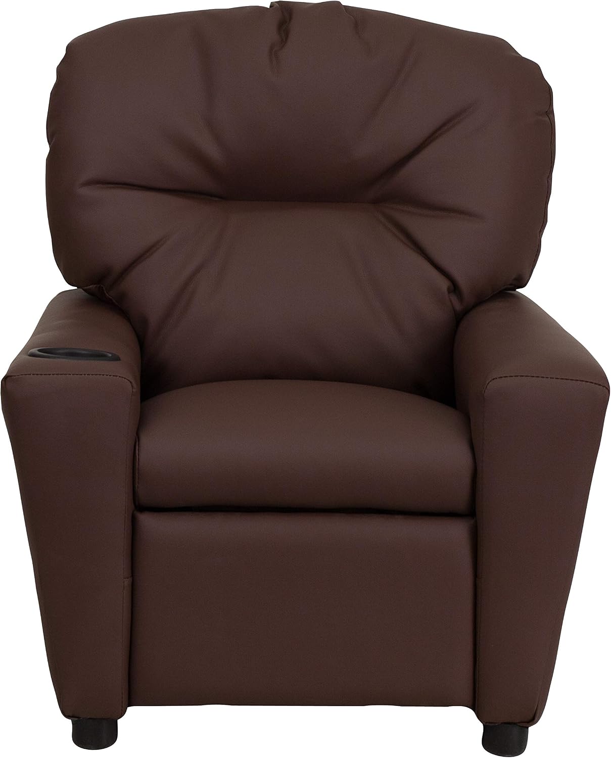 Flash Furniture Chandler LeatherSoft Kids Recliner with Cup Holder and Safety Recline, Contemporary Reclining Chair for Kids, Supports up to 90 lbs., Brown