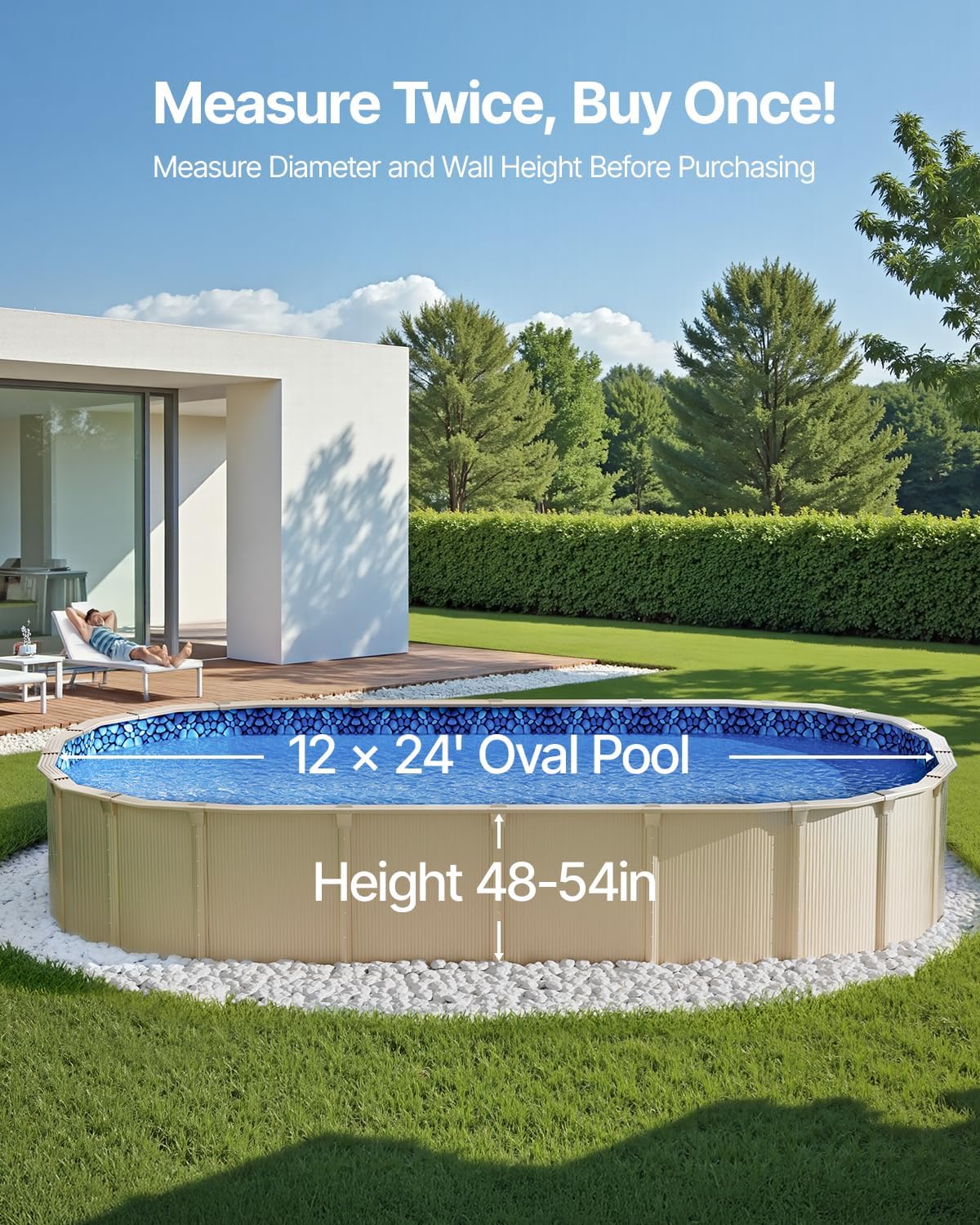 VEVOR 12 x 24 ft Oval Pool Liner, Overlap Style Above Ground Pool Liners, 48-to-54inch Wall Height, Durable Pool Liner, Standard Gauge Vinyl, for Steel Sided Above-Ground Swimming Pools
