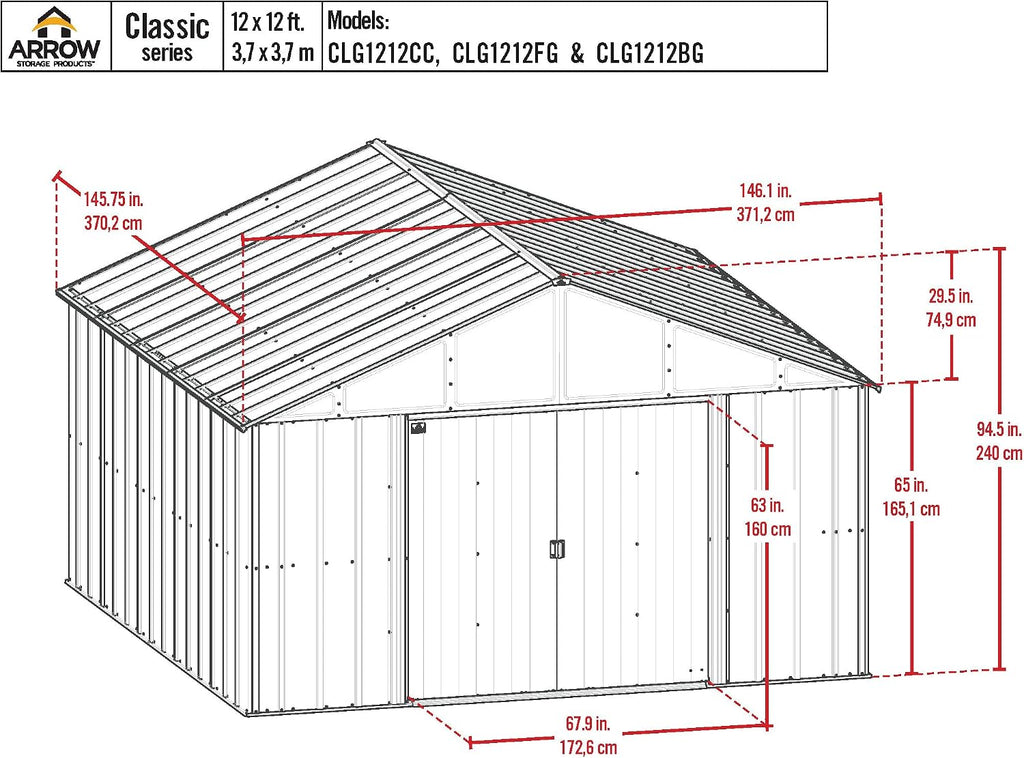 Arrow Classic Metal Shed, 12 x 12, Charcoal