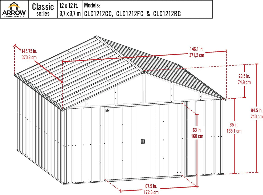 Arrow Classic Metal Shed, 12 x 12, Flute Grey