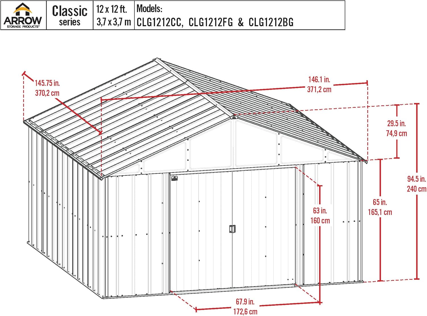 Arrow Classic Metal Shed, 12 x 12, Flute Grey