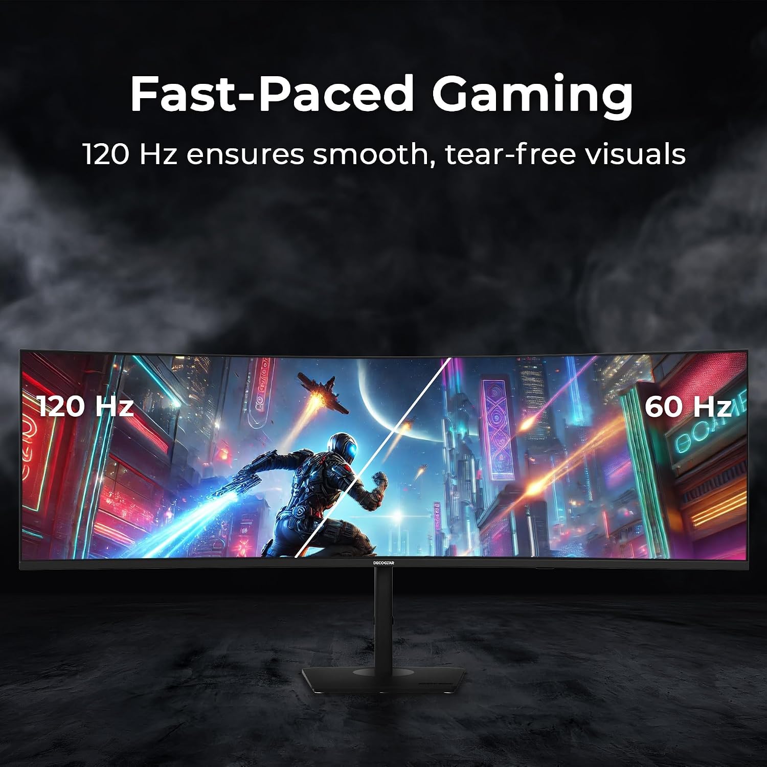 Deco Gear 49 Inch Curved Monitor, 5K2K Ultrawide WDQHD Screen 5120×1440, R1500, HDR400, 120Hz, 32:9 VA Panel, USB-C 65W PD, Adaptive Sync, PBP/PIP, KVM Switch, Built-in Speakers & Ergonomic Stand
