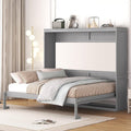 Merax Modern Farmhouse Solid Wood Murphy Bed Chest, Wall Bed with Wood Slat Support/No Box Spring Needed/Space Saving/Queen,Gray