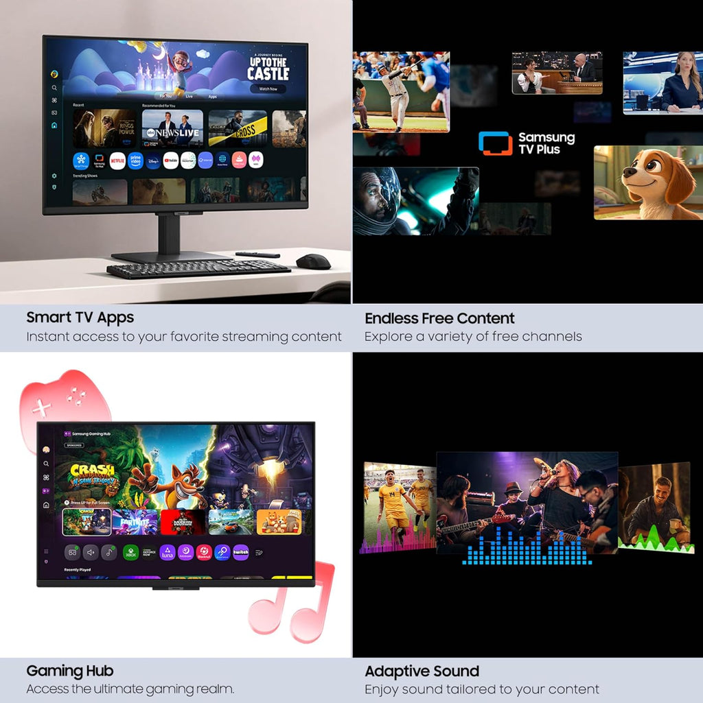 Samsung 27-Inch M5 (M50F) Series FHD Smart Monitor with Streaming TV, Speakers, HDR10, Gaming Hub, Workout Tracker, Vision Accessibility Tools, Black, LS27FM502ENXZA (Renewed)