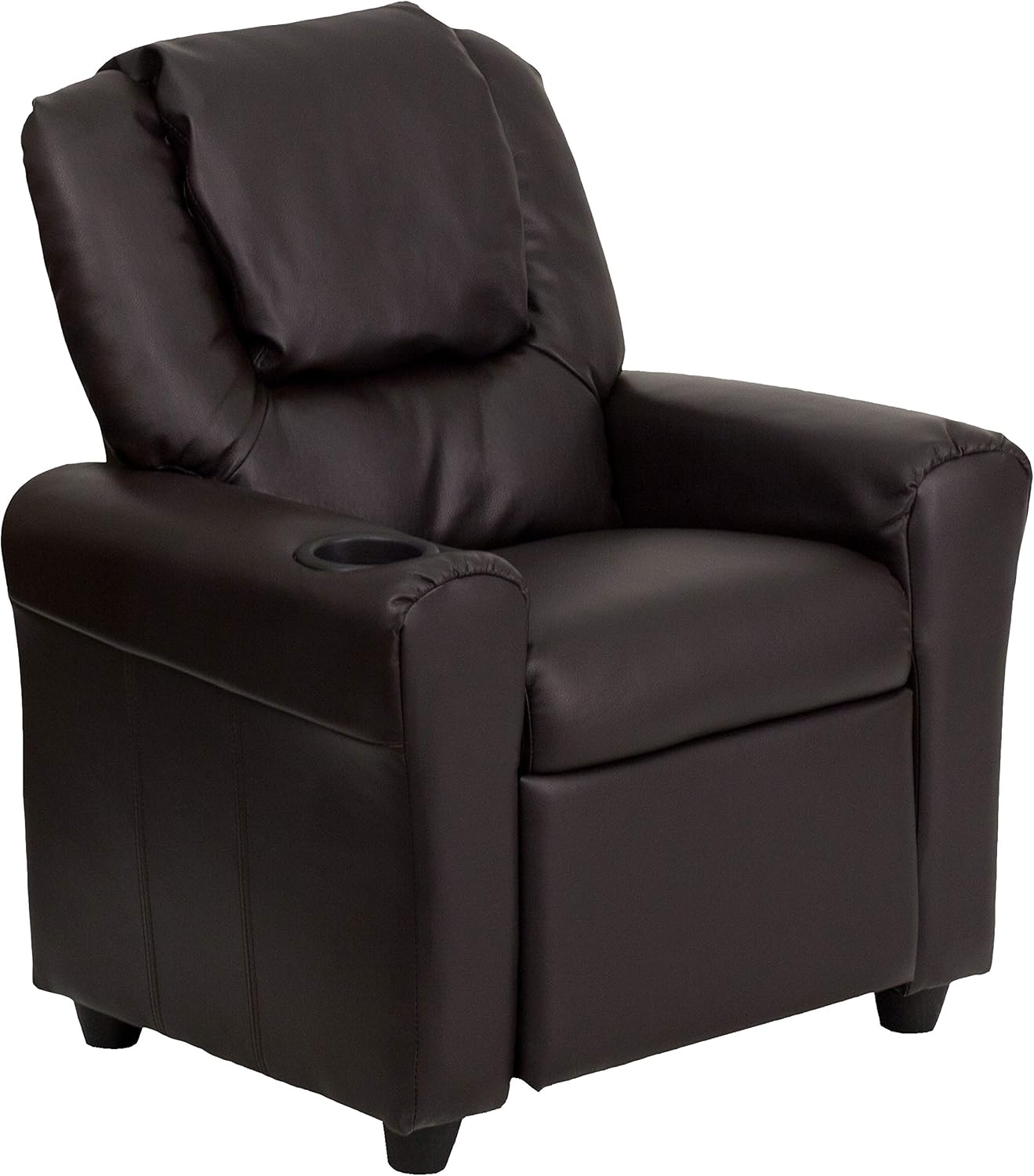 EMMA + OLIVER Brown LeatherSoft Kids Recliner with Cup Holder and Headrest