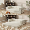 Convertible Corduroy Sleeper Sofa Bed,Folding Mattress Couch with Fixed-Shape Frame, 3 Seater Fold Out King Size Futon,No Assembly Floor Couch for Living Room Dorm Studio 78.7*39.4*29.6 Inch Beige