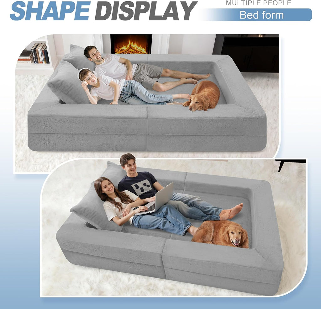 Futon Sofa Bed with Pillow, 3-in-1 Sleeper Sofa Bed with Removable Cover, Convertible Floor Sofa Bed, No Assembly Boneless Couch for Living Room, Bedroom