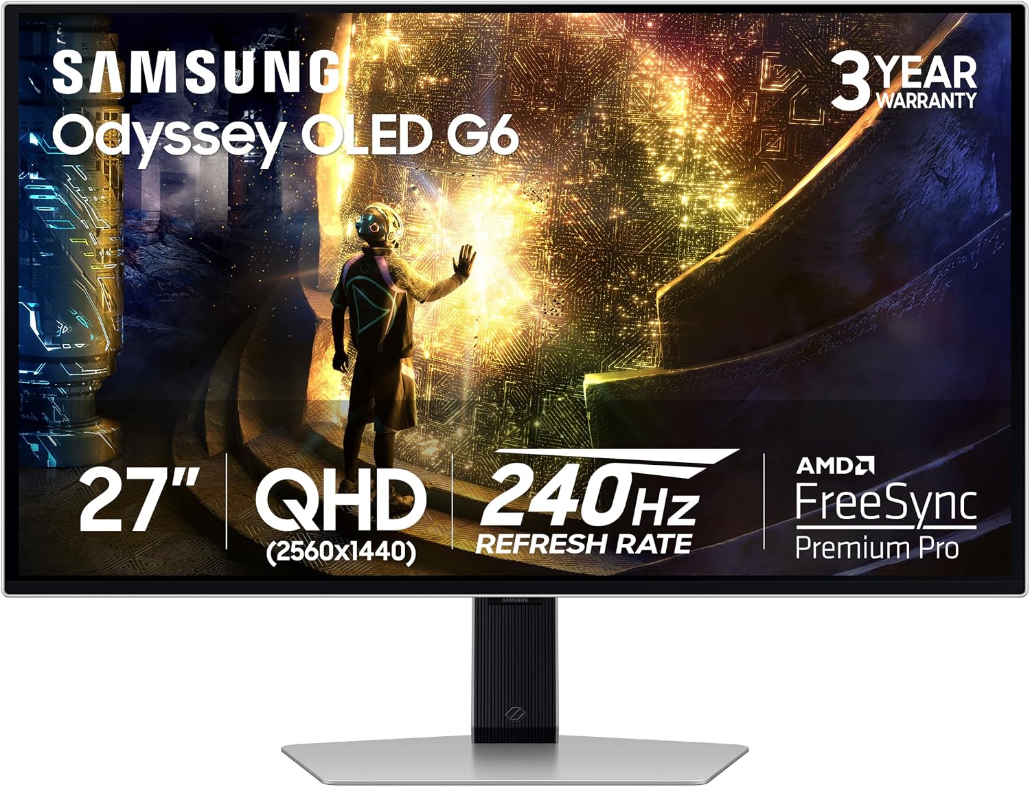 SAMSUNG 27' Odyssey OLED G6 (G61SD) QHD & QD-OLED 240Hz 0.03ms FreeSync Premium Pro Gaming Monitor with Sleek Metal Design, 3 Year Warranty, US, LS27DG610SNXZA, 2024 (Renewed)