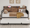 LIKIMIO Twin Daybed, Daybeds with Pop Up Trundle, Storage Headboard with Charging Station, Strong Supports for Apartment and Other Small Space, Industrial Brown