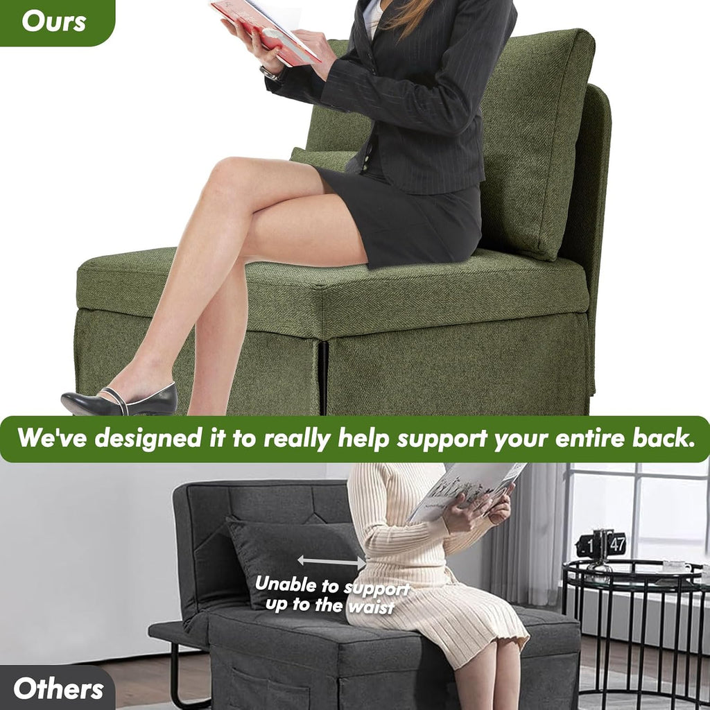 ZZW Sleeper Chair Bed Upgrade 4-in-1 to 5-in-1 Convertible Multi-fuction Sofa Chair w/Adjustable Backrest Assembly-Free Linen Folding Sofa Ottoman Bed for Living Room Apartment (Deep Green)