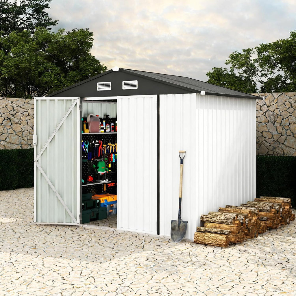 Metal Outdoor Storage Shed Kit, Lockable Door Utility Shed with Air Vent for Backyard Garden Patio Lawn