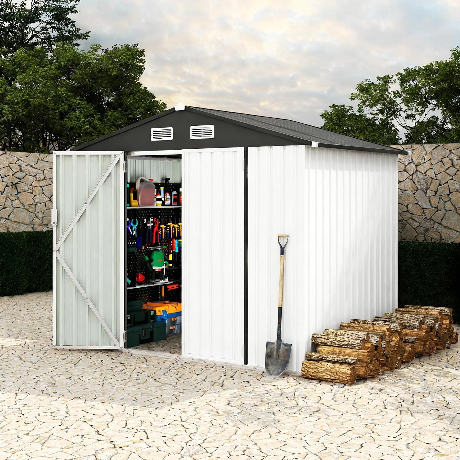 Metal Outdoor Storage Shed Kit, Lockable Door Utility Shed with Air Vent for Backyard Garden Patio Lawn