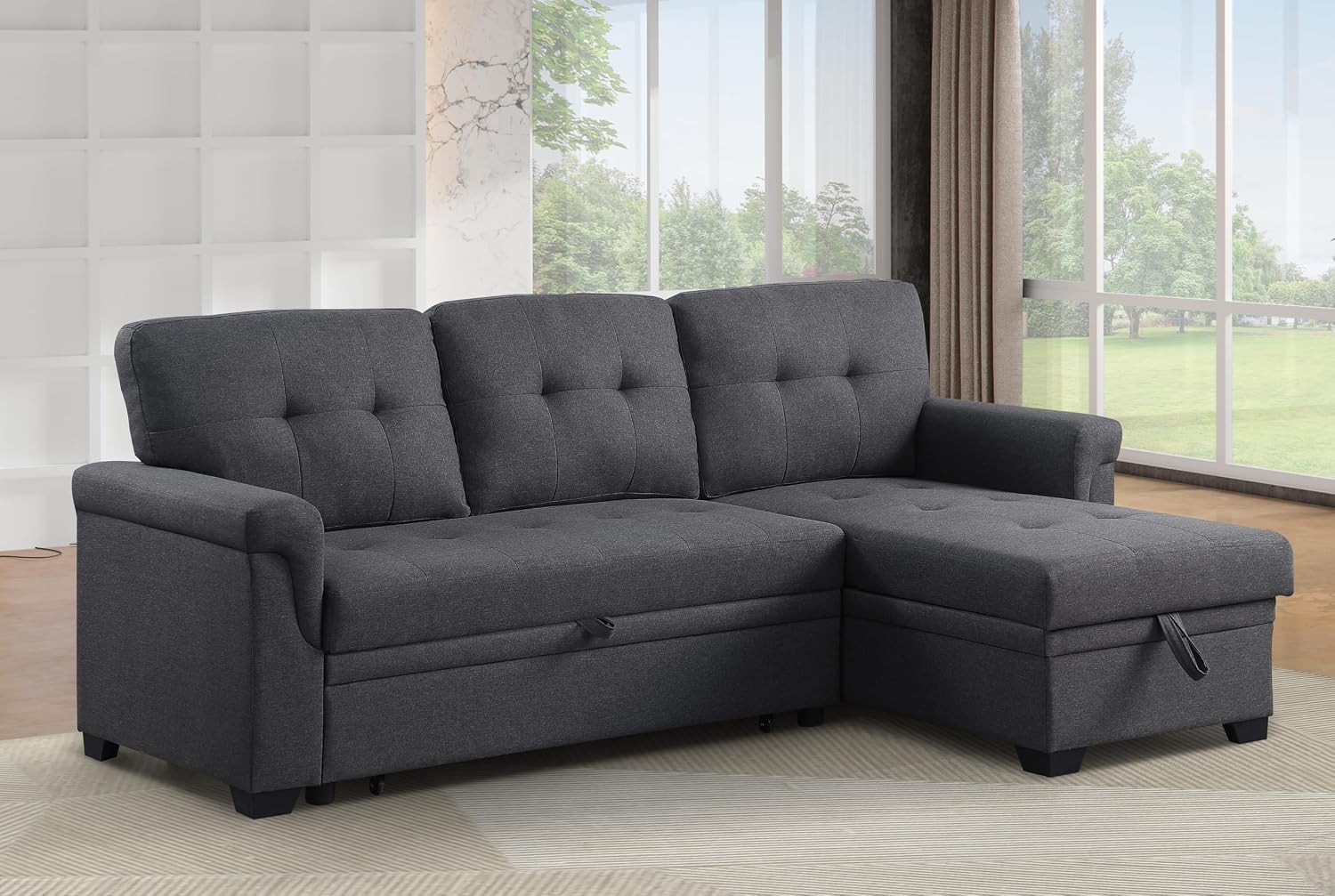 Ball & Cast L-Shape Convertible Sectional Sleeper Sofa Bed,4 in 1 Pull Out Couch with Storage Chaise & Removable Back Cushions,Reversible Sleeper Corner Couch,Pull-Out Sofa Bed for Living Room,Office