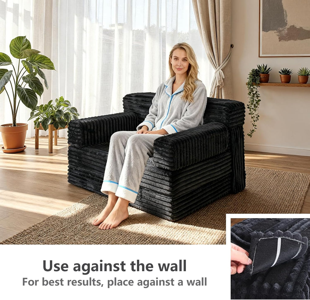 YEPDIN Folding Sofa Bed,Convertible Sofa Bed with Armrest Foldable Sleeper Chair, Portable Folding 4-in-1 Floor Sofa with Convertible Lounge Chair for Living Room,Bedroom,Washable Cover,Black Single