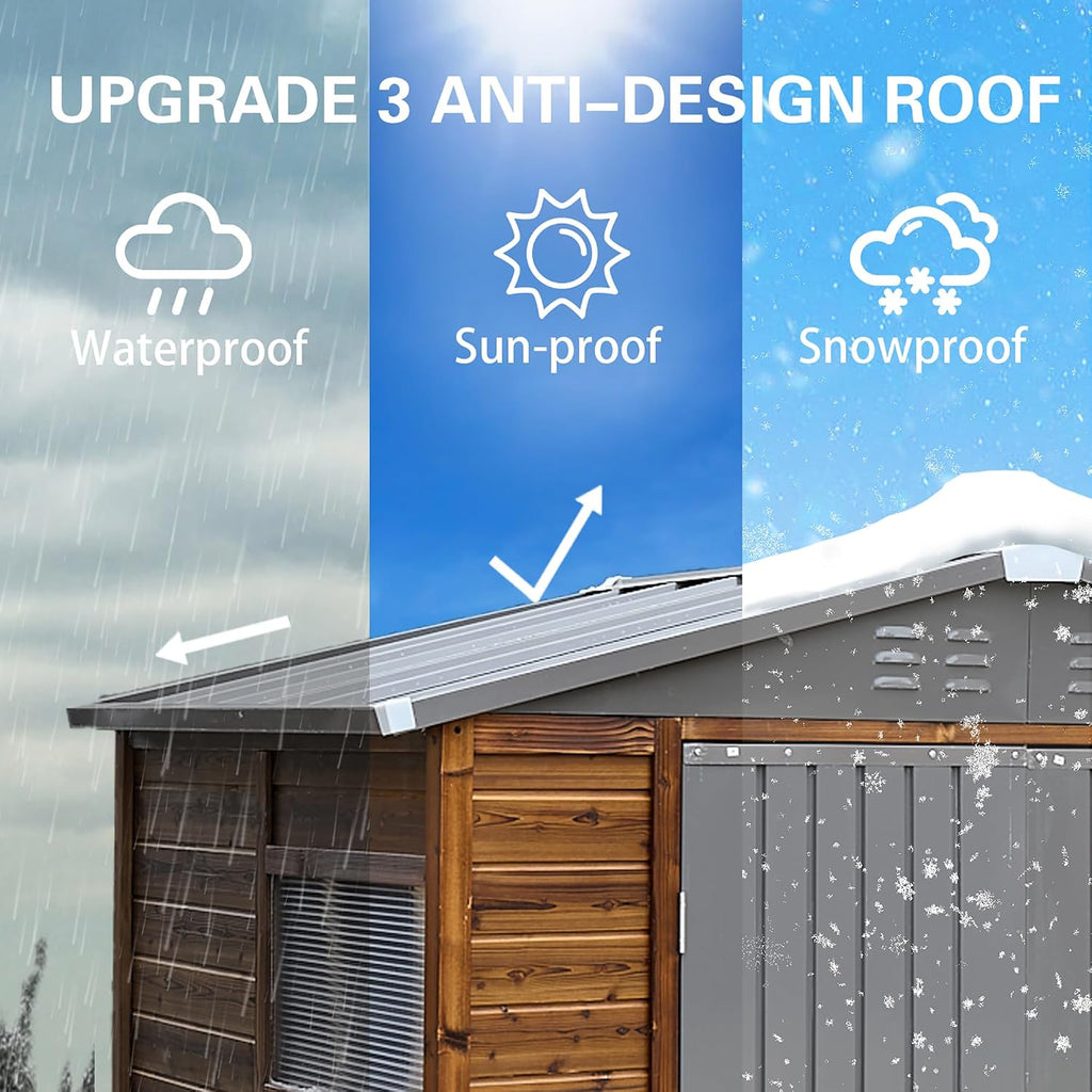 6x4 FT Outdoor Wood Storage Shed, Garden Tool Shed with Windows, Outside Storage Shed Waterproof for Backyard, Garden, Patio, 4 Vents (Without Floor) Wood Color