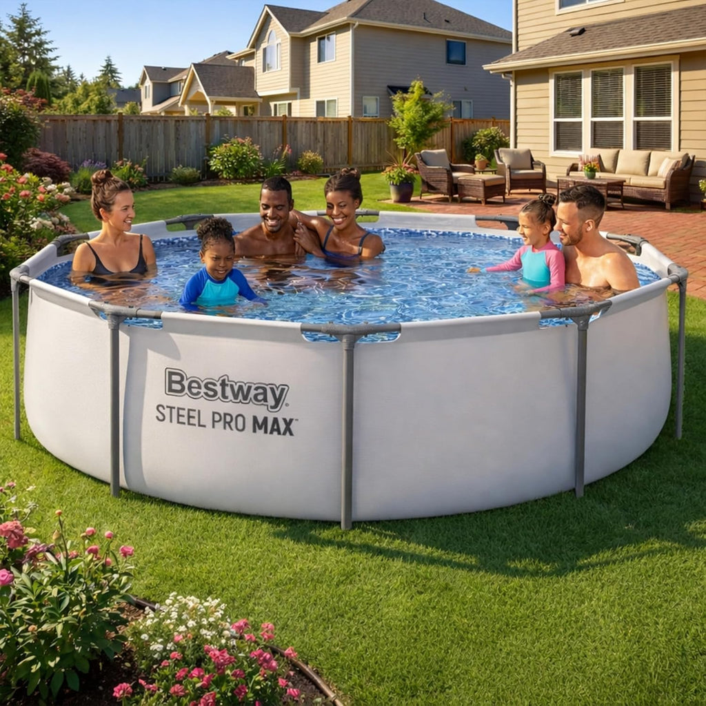 Bestway Steel Pro MAX 10' x 30' Above Ground Pool, Round Metal Frame Outdoor Swimming Pool Set with Filter Pump & Type I Cartridge, Gray