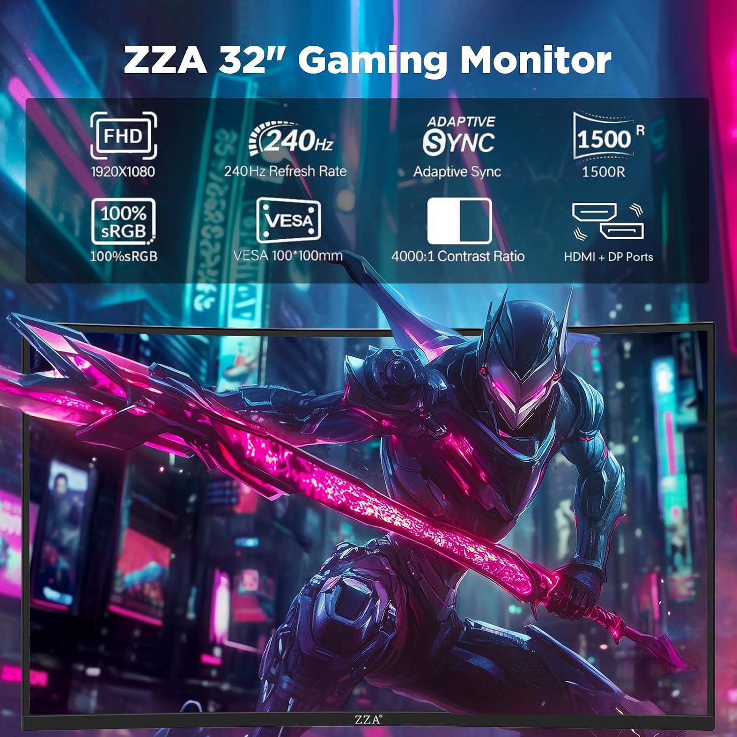32 Inch Curved Gaming Monitor, 1500R, 240Hz Full HD VA Display with HDR, FreeSync & G-Sync Compatible, Low Blue Light, HDMI & DP Ports, Tilt Adjustable, Wall Mountable Computer Monitor