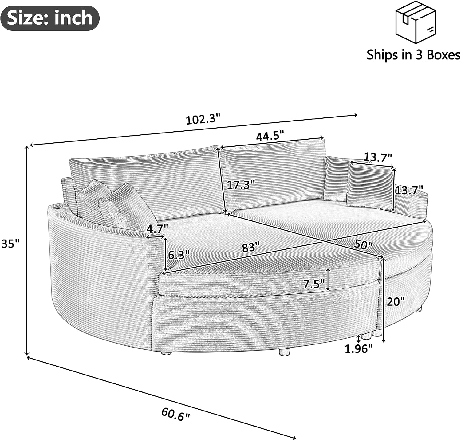 Merax 102.3' Oversized Double Chaise Lounge Indoor, Comfy Corduroy Upholstered Loveseat Sleeper Sofa Bed, Deep Seat Cloud Couch with USB Ports and Throw Pillows for Living Room, Green