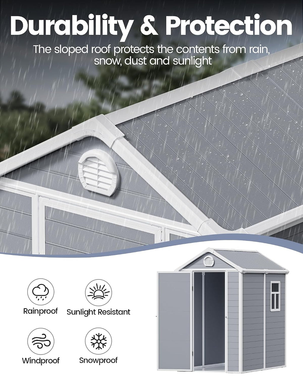 6x4.5 Large Outdoor Storage Shed with Floor, Spacious Tool Shed for Lawn Mower, Bike, and Patio Furniture, Includes Lockable Door and Ventilation, Aritic Light Gray