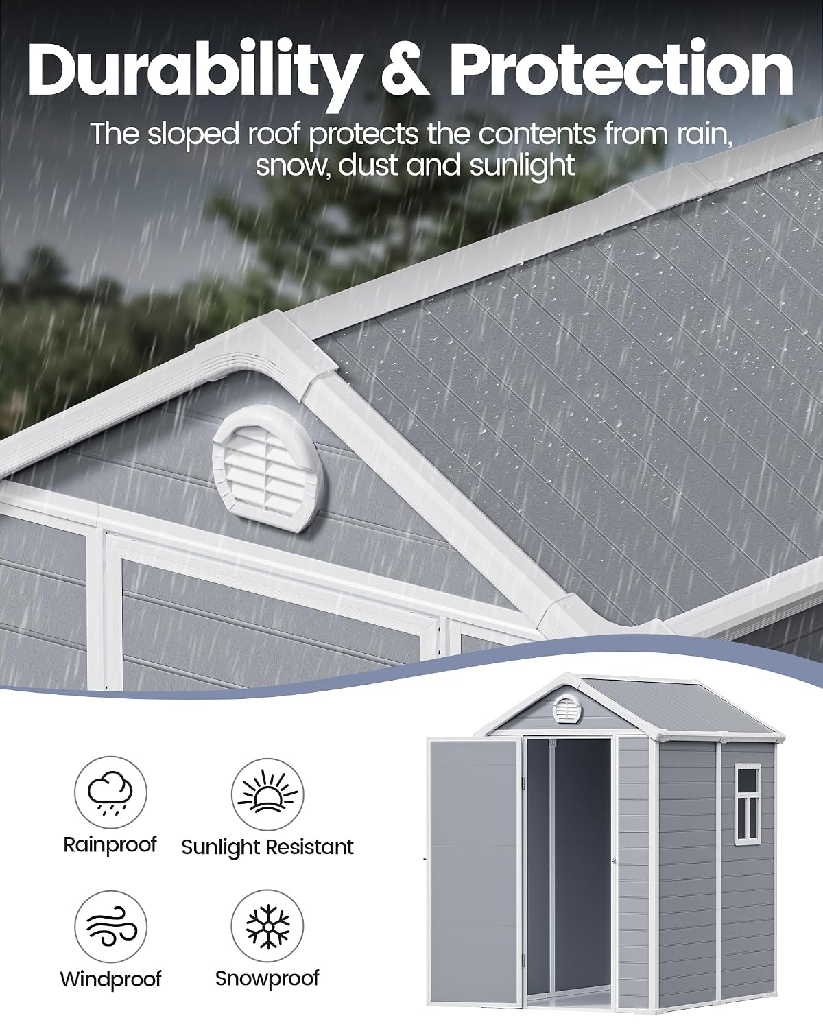 6x4.5 Large Outdoor Storage Shed with Floor, Spacious Tool Shed for Lawn Mower, Bike, and Patio Furniture, Includes Lockable Door and Ventilation, Aritic Light Gray