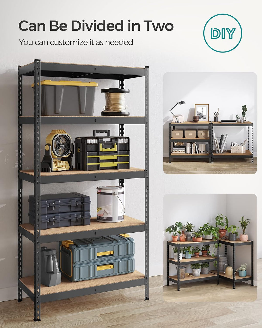 SONGMICS 5-Tier Storage Shelves, Load 2310 lb, Set of 2 Garage Storage, Boltless Assembly, Adjustable Shelving Unit, 17.7 x 35.4 x 70.9 Inches, for Study Shed Basement, Black UGLR450B02
