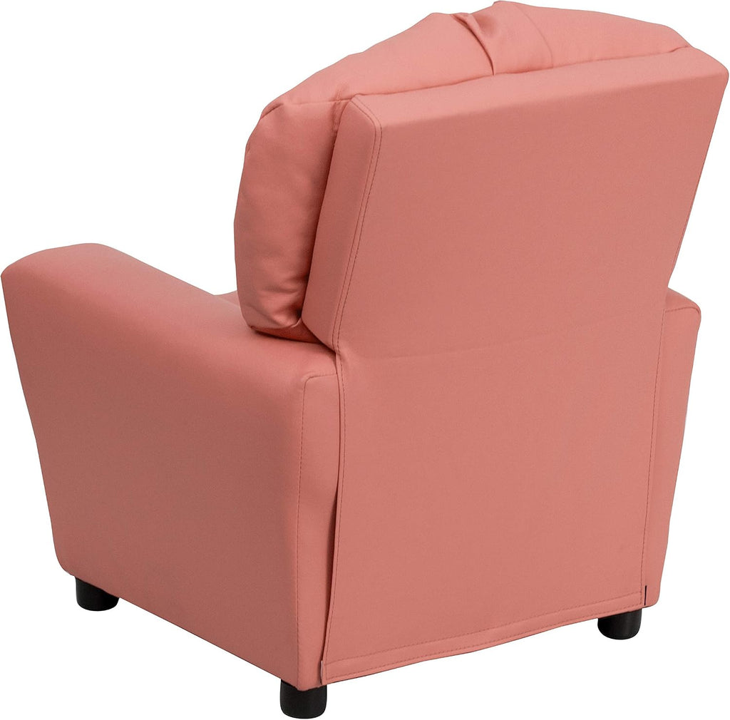 Flash Furniture Chandler Vinyl Kids Recliner with Cup Holder and Safety Recline, Contemporary Reclining Chair for Kids, Supports up to 90 lbs., Pink