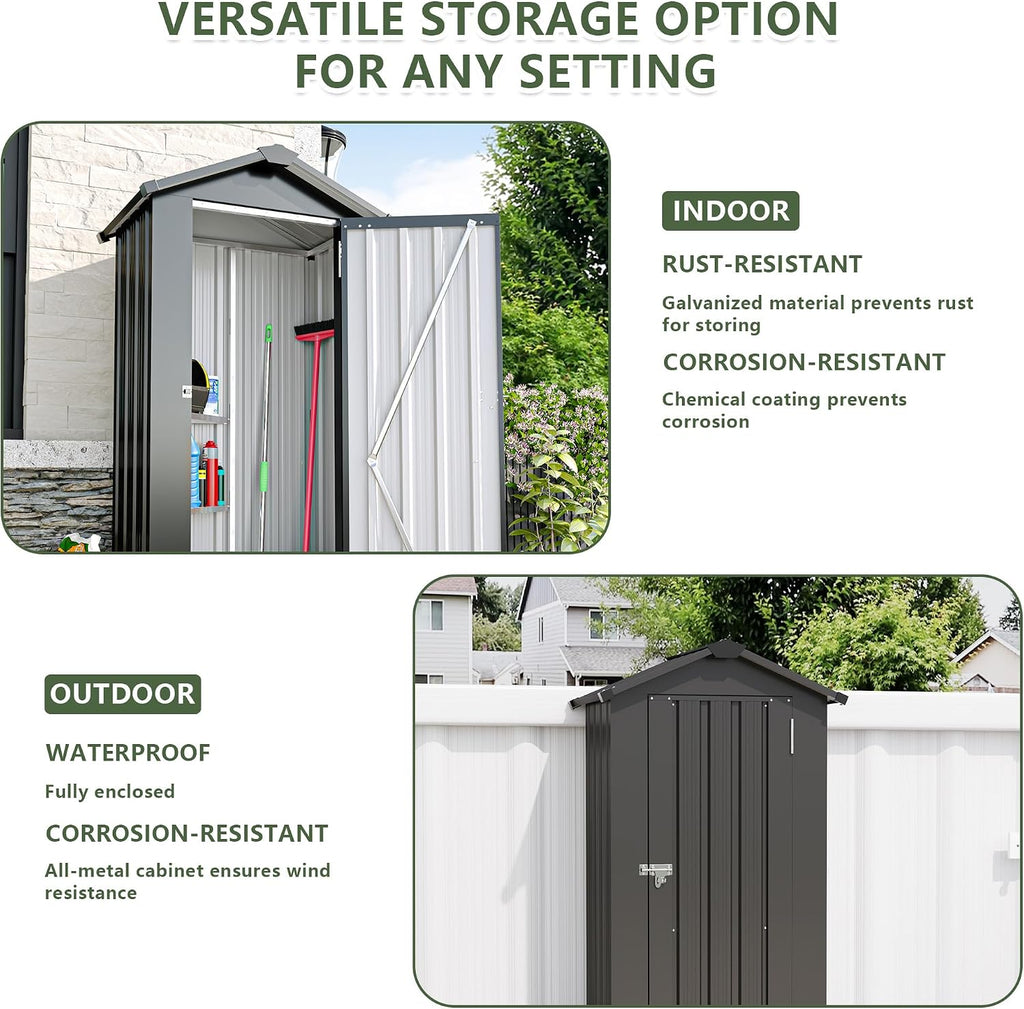 2.5x1.4 FT Outdoor Storage Shed, Small Metal Tool Shed with Waterproof Roof and Lockable Door, Garden Tool Sheds Storage Cabinet for Backyard Patio Lawn, Black