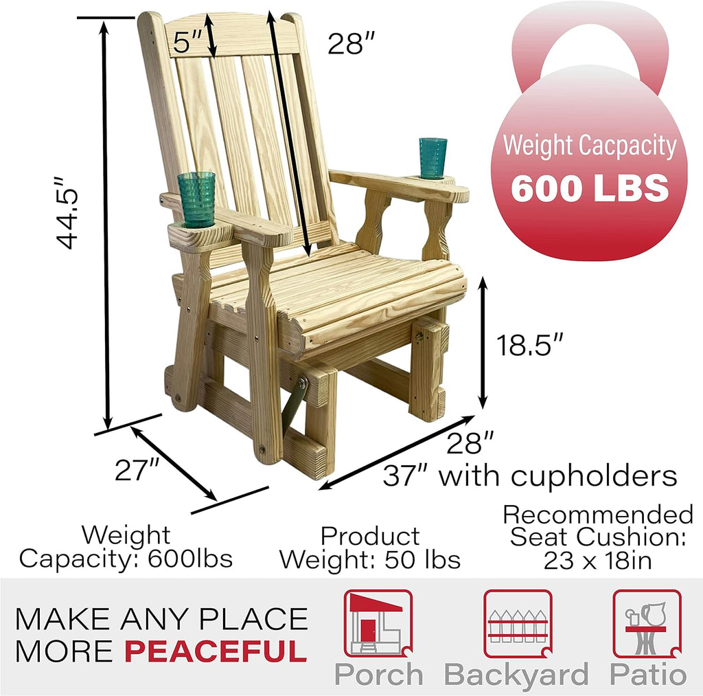 Amish Casual Heavy Duty 600 Lb Mission High Back Treated Glider Chair with Cupholders (Unfinished)