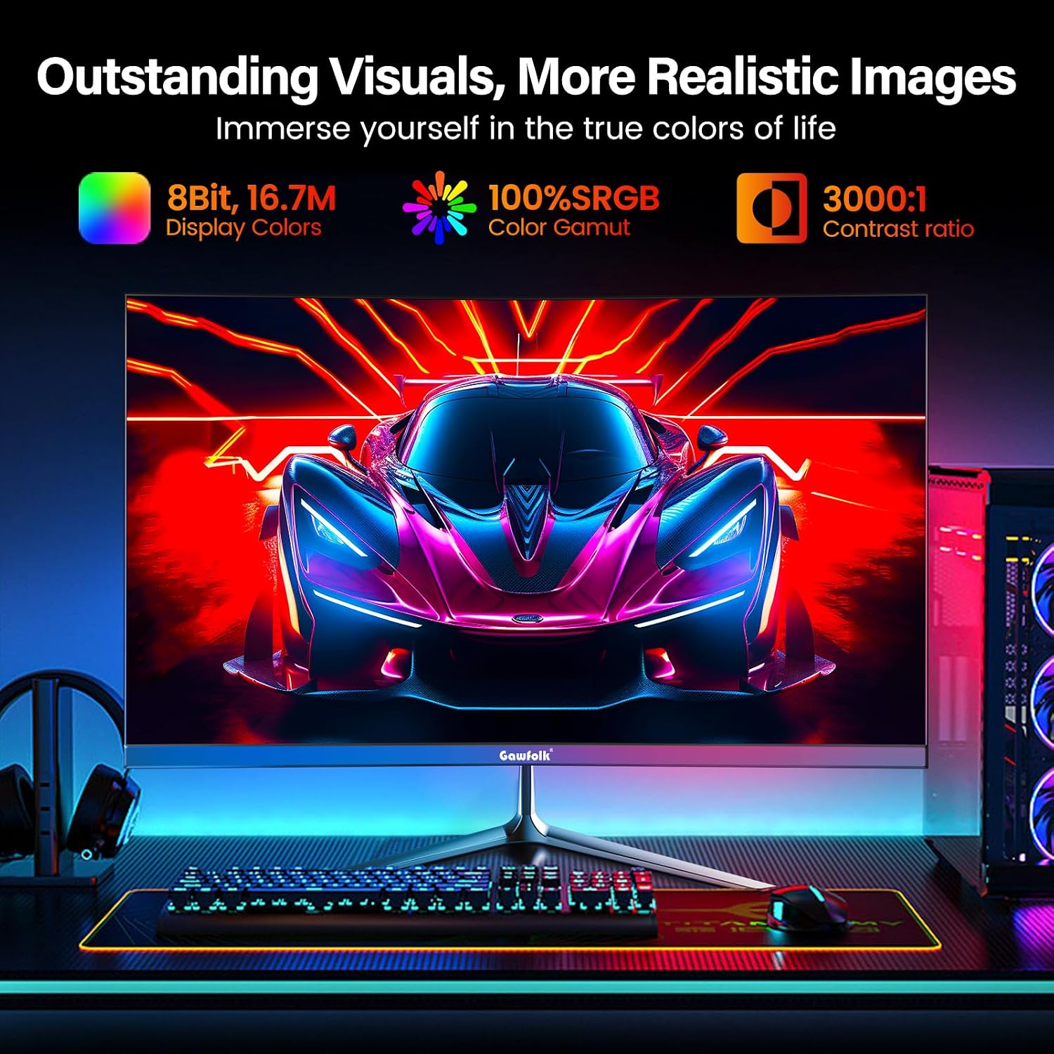 25 Inch Gaming Monitor, 144hz/180hz Computer Monitor FHD 1080P PC Monitors,Frameless Curved Monitors VA,sRGB 100%, DisplayPort, HDMI,Eye Care, Wall Mount Compatible (Black)