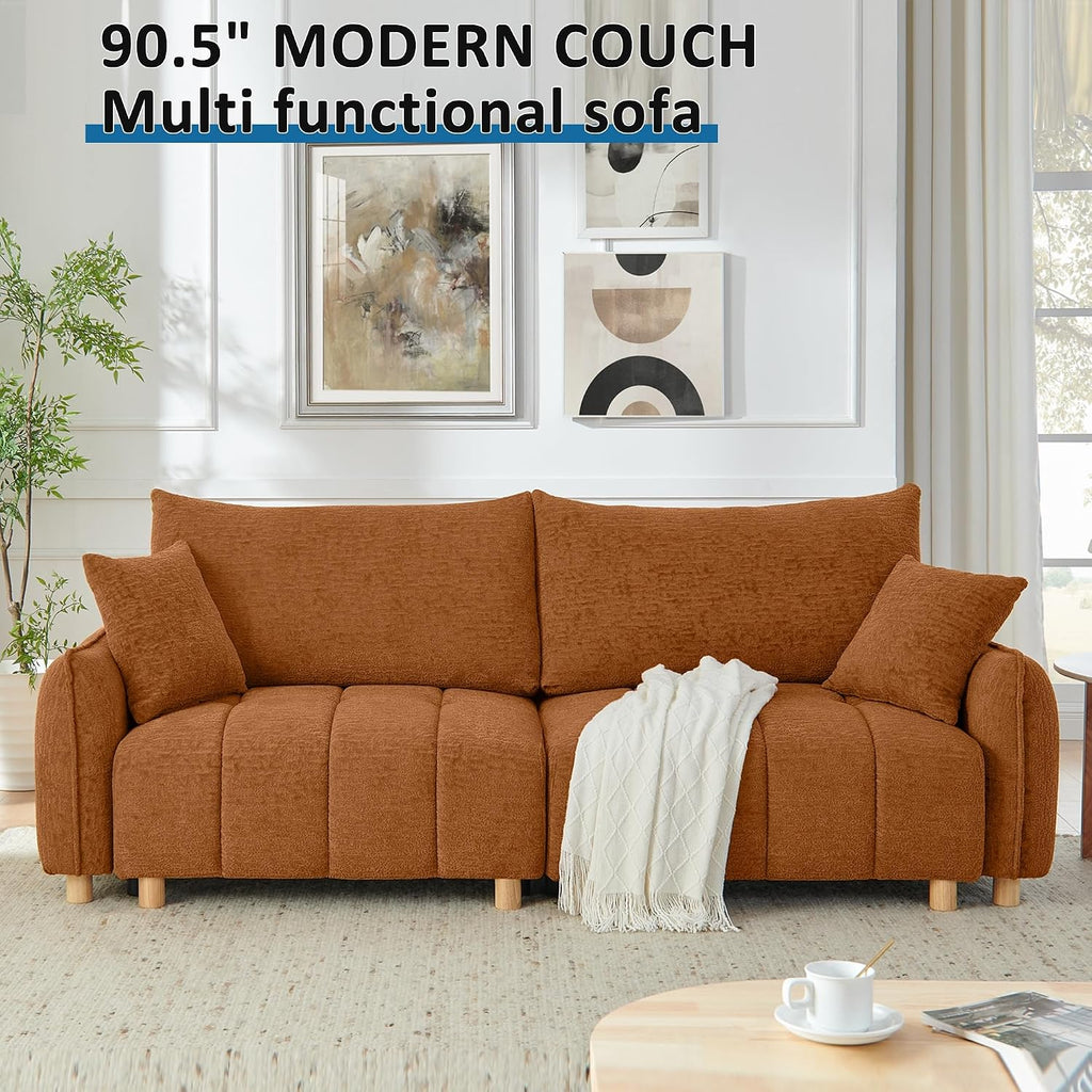 Mofolit Sleeper Sofa Bed Convertible Couch with Storage in Chenille Fabric Loveseat for Living Room Apartment and Small Spaces (Orange)