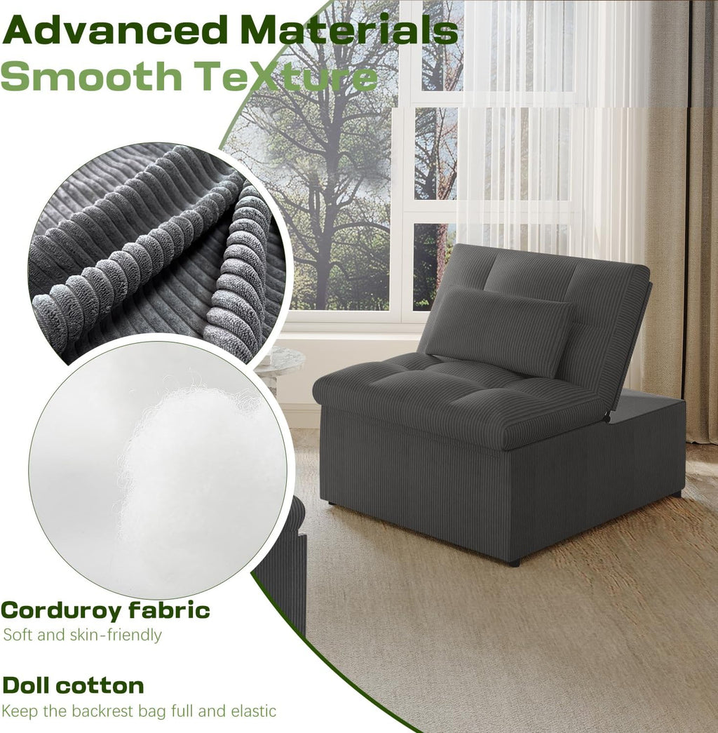4-in-1 Convertible Sleeper Chair Bed with Adjustable Backrest Pillows Futon Sofa Bed with Side Pocket Sleeper Sofa Chair Pull Out Couches for Living Room Small Space, Charcoal