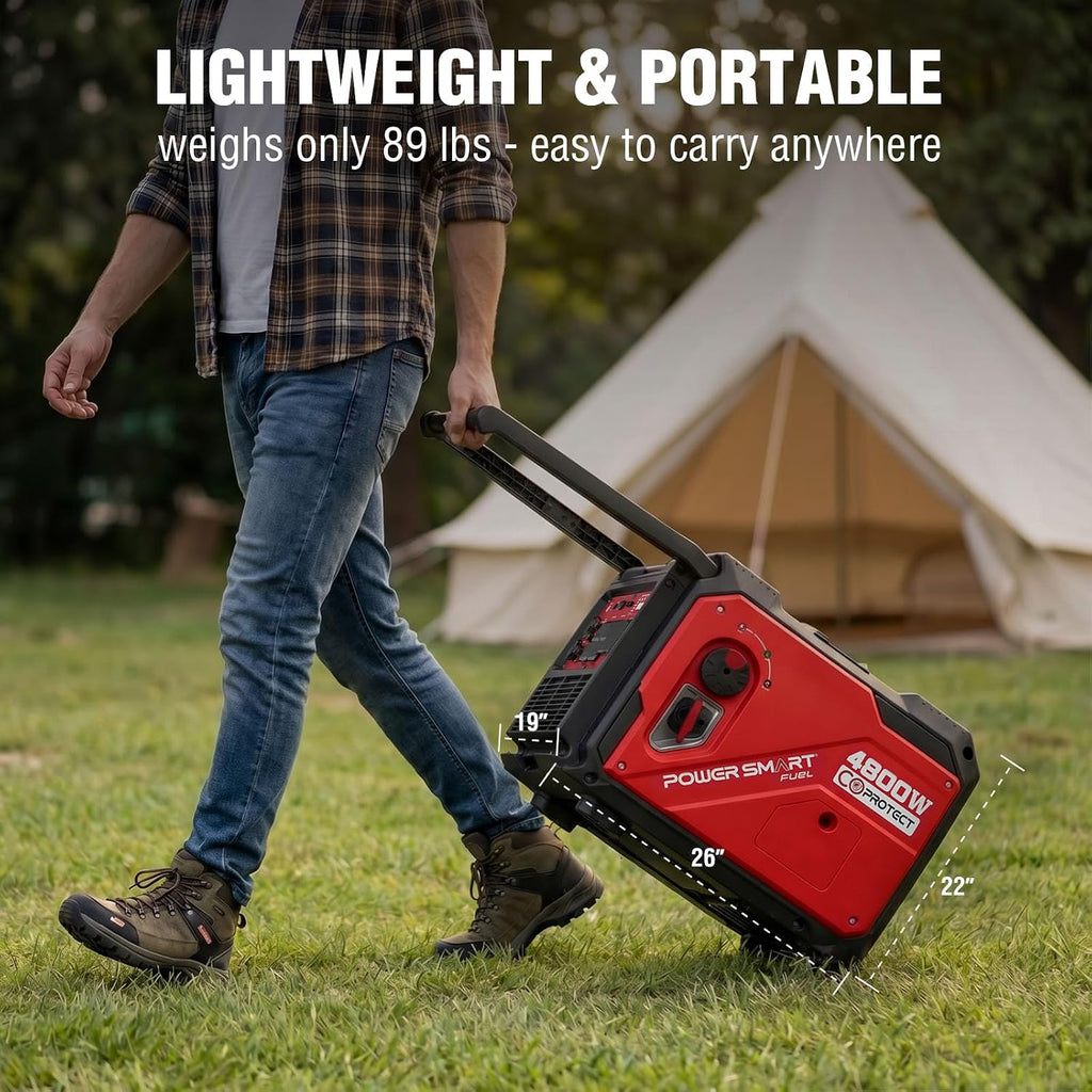 PowerSmart 4800W Portable Inverter Generator, Gas Powered Quiet Inverter Generator with Electric Start & CO Alarm, 223cc Engine Eco-Mode RV Ready for Home Backup, Camping, Tailgating