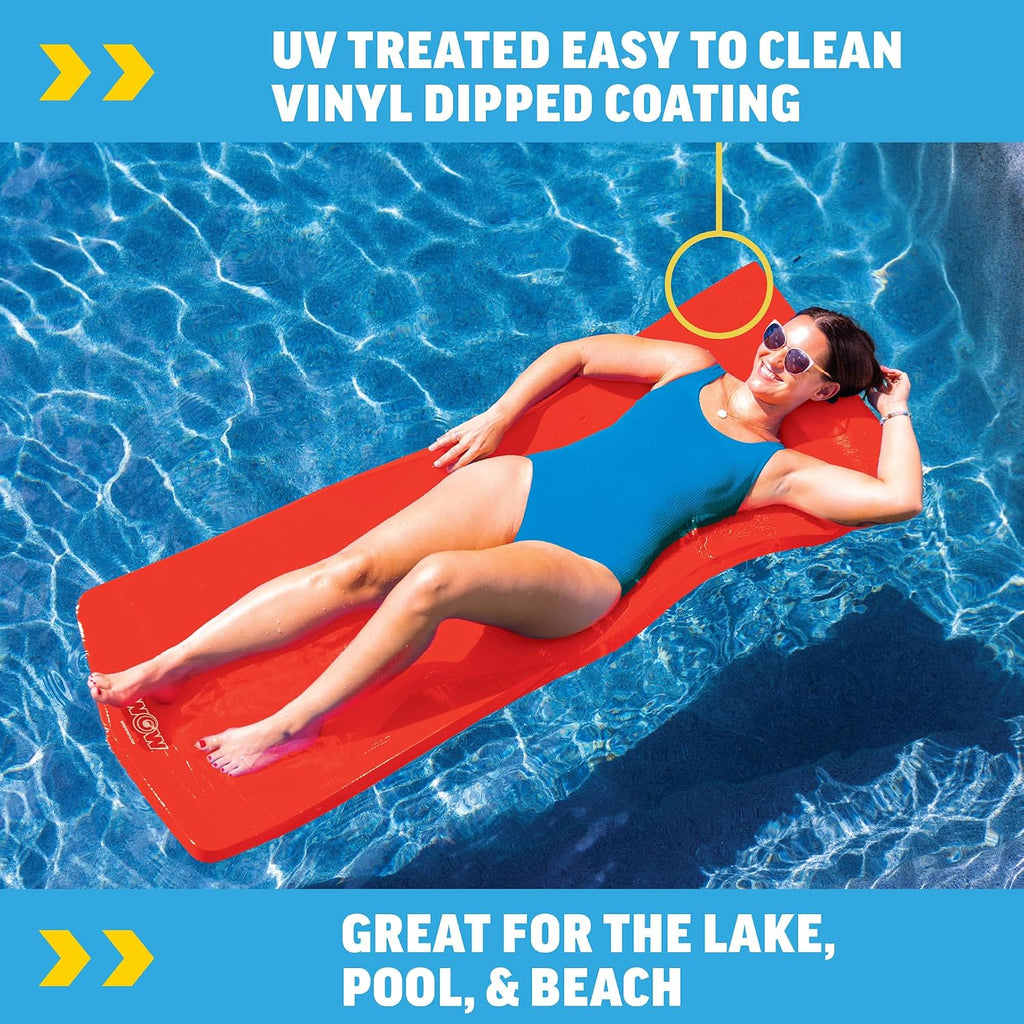 Wow Sports Dipped Foam Floating Mat - Red - 6 ft - for Lakes & Pools - Versatile Adult Pool Float & Camping Pad