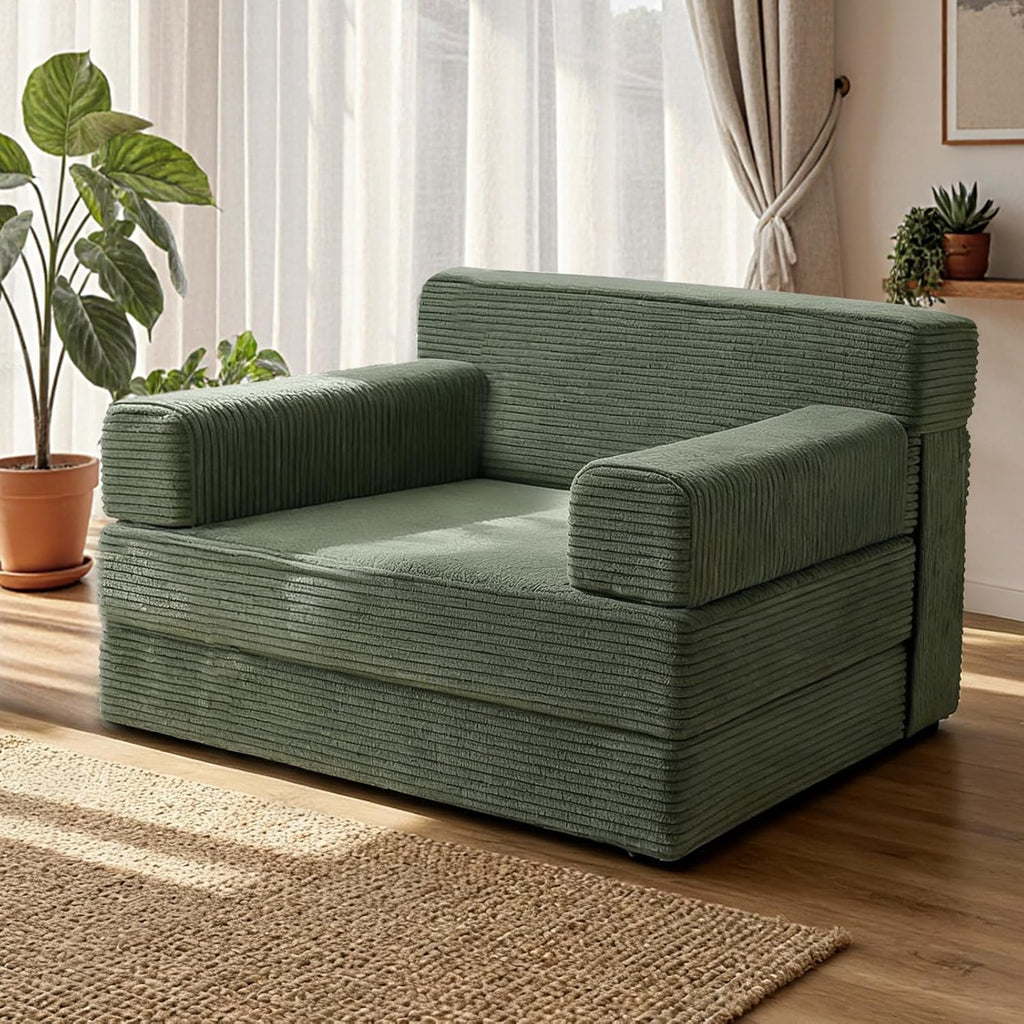 YEPDIN Folding Sofa Bed,Convertible Sofa Bed with Armrest Foldable Sleeper Chair, Portable Folding 4-in-1 Floor Sofa with Convertible Lounge Chair for Living Room,Bedroom,Washable Cover,Green Single