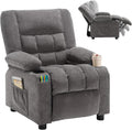 BOSMILLER Kids Recliner Chair， Push Back Toddler Recliner with Cup Holders & Side Pockets， Adjustable Footrest & Headrest Kids Sofa for Boys Girls 3+ Age Group