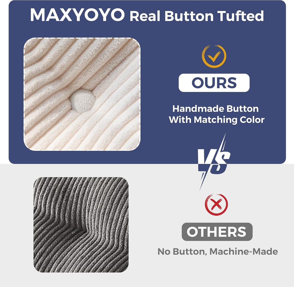 MAXYOYO 6' Futon Mattress Full Size, Tufted Futons Sofa Couch with Twisted Rope Design Edging, Thick Corded Fabric Floor Mattress for Adults, Shredded Foam Filling (Frame Not Included), Beige