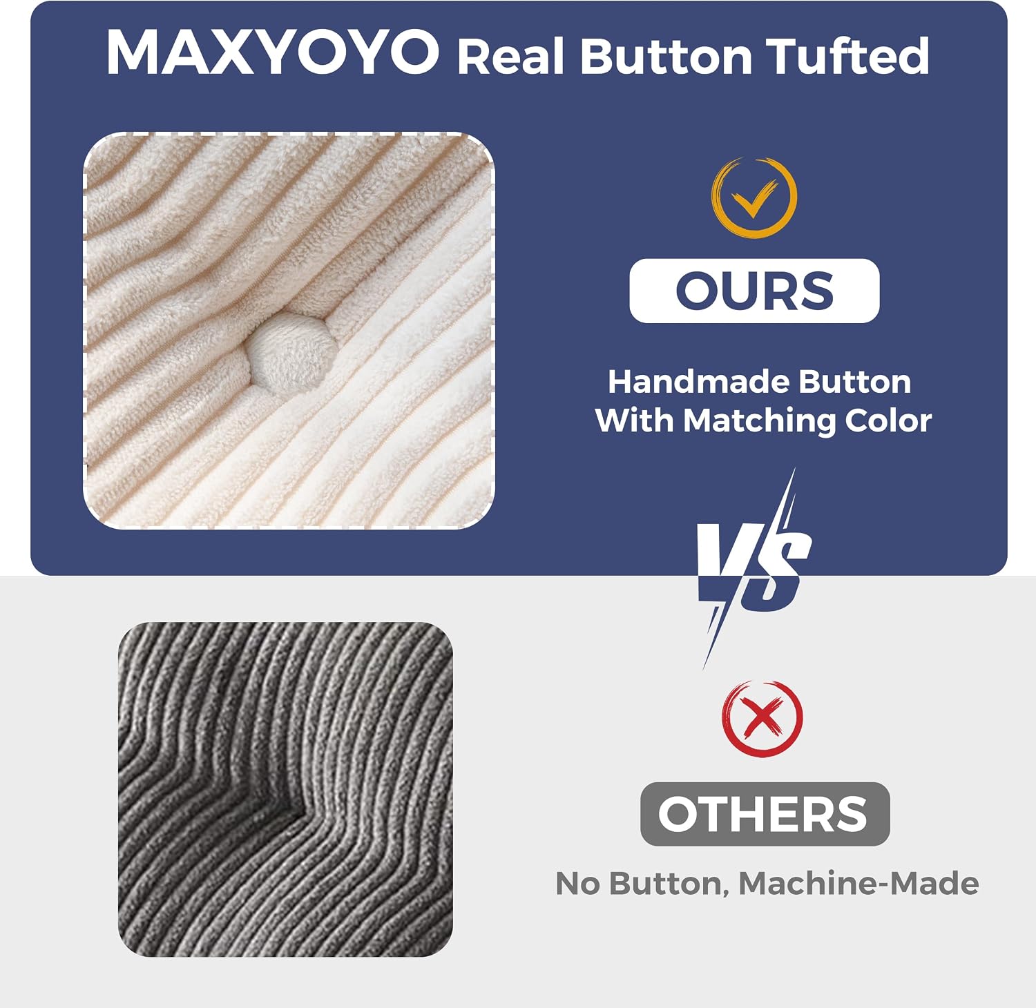 MAXYOYO 6' Futon Mattress Full Size, Tufted Futons Sofa Couch with Twisted Rope Design Edging, Thick Corded Fabric Floor Mattress for Adults, Shredded Foam Filling (Frame Not Included), Beige