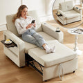 WEUP 42.5' Sleeper Chair Bed, 3-in-1 Convertible Reclining Sofa Chair with Pull Out Couch Bed, Adjustable Backrest, Side Pockets, Cup Holder, USB Ports & Wing Table, Premium Beige