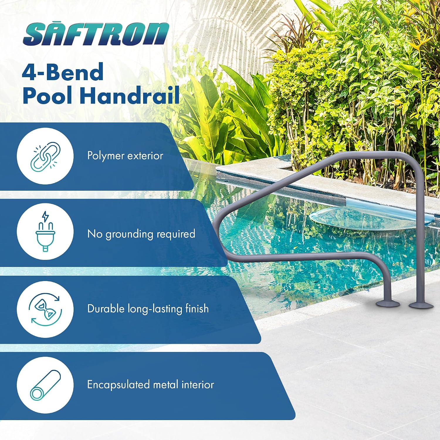 Saftron RTD-448-GG 4 Bend Swimming Pool Mounted Polymer Handrail, Graphite Gray