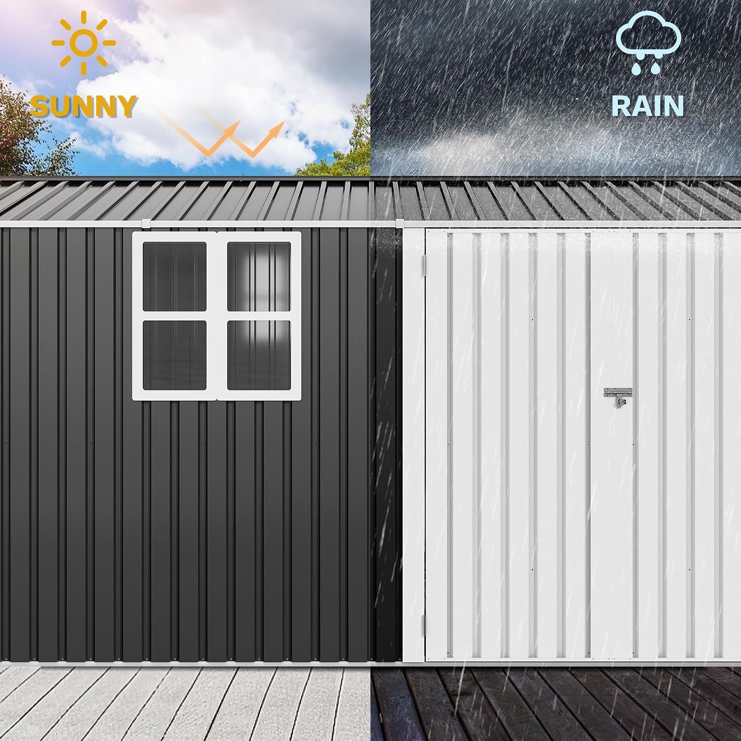 DWVO 12' x 8' Outdoor Storage Shed, Waterproof Metal Garden Shed with Windows, Lockable Doors, and Sloped Roof for Patio, Backyard, Lawn, Tool Storage, Bike Shed, Pet Shelter (Gray + White)