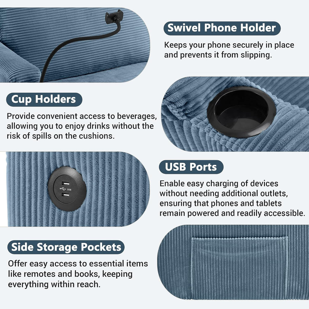 Merax Modern Corduroy Sleeper Sofa Bed with Full Size Mattress, Futon Couches with USB Ports | Phone & Cup Holders| Side Pockets,Pull Out Couch for Living Room, Small Loveseat, Navy Blue
