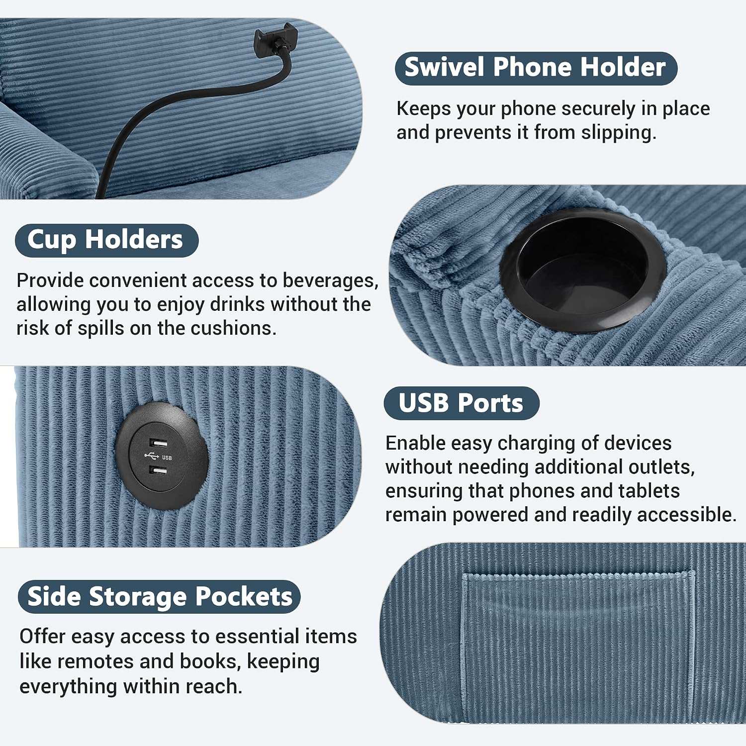 Merax Modern Corduroy Sleeper Sofa Bed with Full Size Mattress, Futon Couches with USB Ports | Phone & Cup Holders| Side Pockets,Pull Out Couch for Living Room, Small Loveseat, Navy Blue