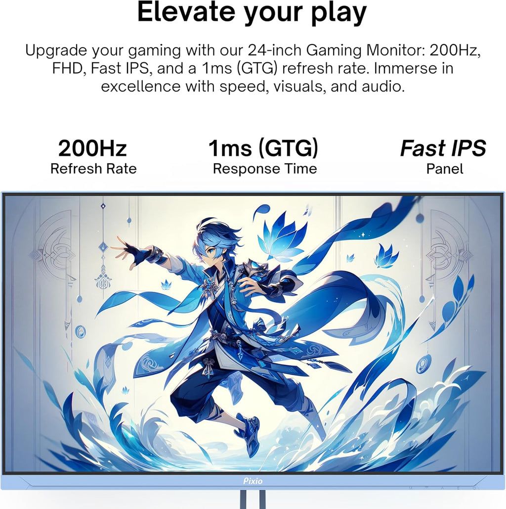 Pixio PX248 Wave Blue 24 inch 200Hz Refresh Rate FHD 1080p Resolution Fast IPS Panel 1ms GTG Response Time Built-in Speakers Gaming Monitor with Adaptive Sync
