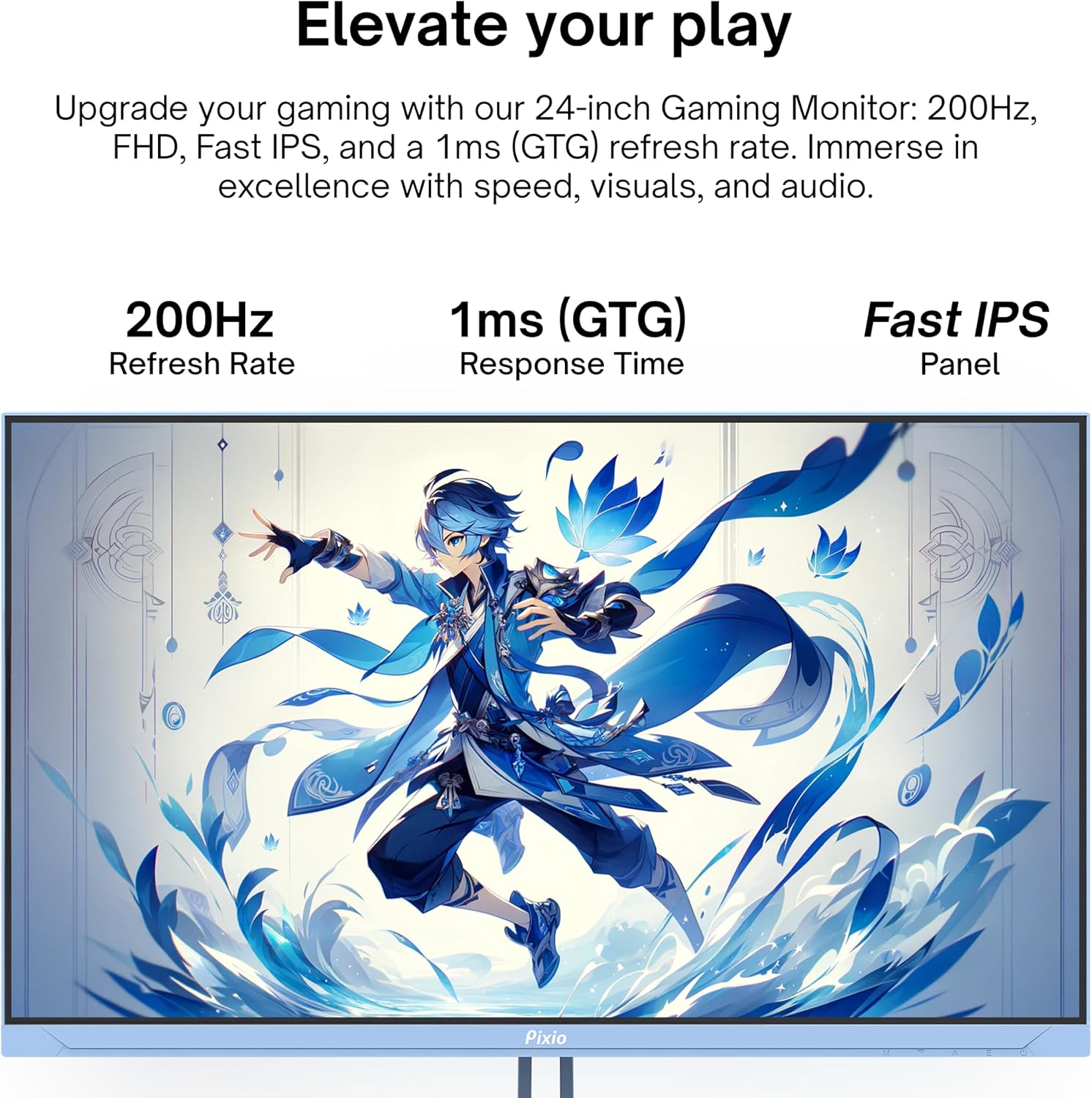 Pixio PX248 Wave Blue 24 inch 200Hz Refresh Rate FHD 1080p Resolution Fast IPS Panel 1ms GTG Response Time Built-in Speakers Gaming Monitor with Adaptive Sync
