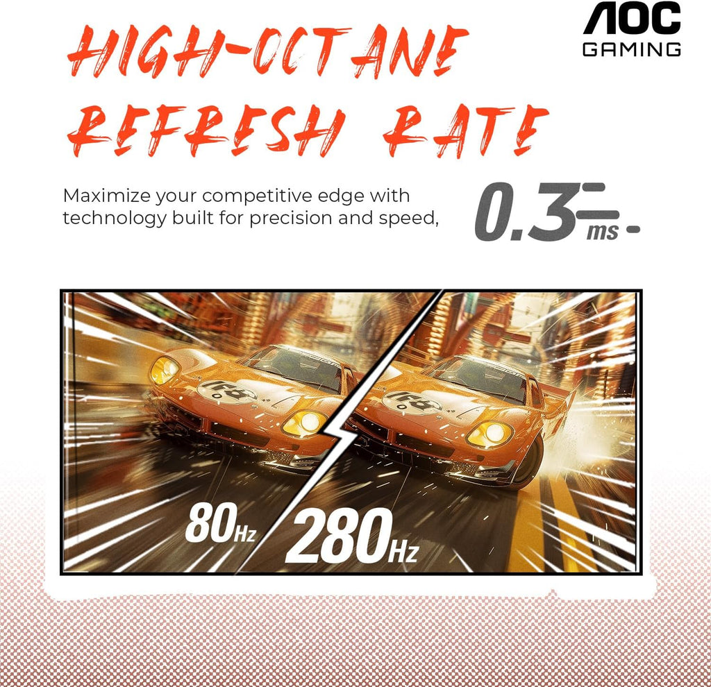 AOC C27G4ZH 27' Curved Frameless Ultra-Fast Gaming Monitor, FHD 1080p, 0.3ms 280Hz, HDMI/DP, Height Adjustable, 3-Year Zero Dead Pixel Guarantee, Black, PS5 Switch Compatible (Renewed)