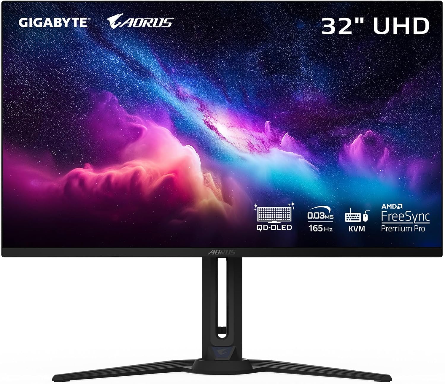 GIGABYTE - AORUS FO32U - 32' QD OLED Gaming Monitor - UHD 3840x2160-165Hz - 0.03ms GTG - AMD FreeSync Premium Pro - Type C KVM - HDMI, DP, Type C - Height Adjustable - Black