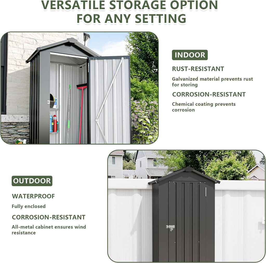 YOPTO 2.5x1.4 FT Outdoor Storage Shed, Tool Shed with Waterproof Roof and Lockable Door,Metal Shed with Adjustable Open Shelves for Backyard Garden Patio Lawn,Black
