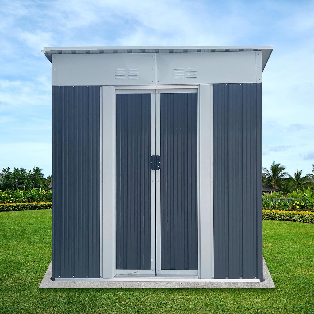 KEIKI 5x3FT Outdoor Storage Shed, Metal Tool Shed Outdoor Storage with Lockable Sliding Doors & Vents, Small Storage House for Backyard, Lawn, Garden