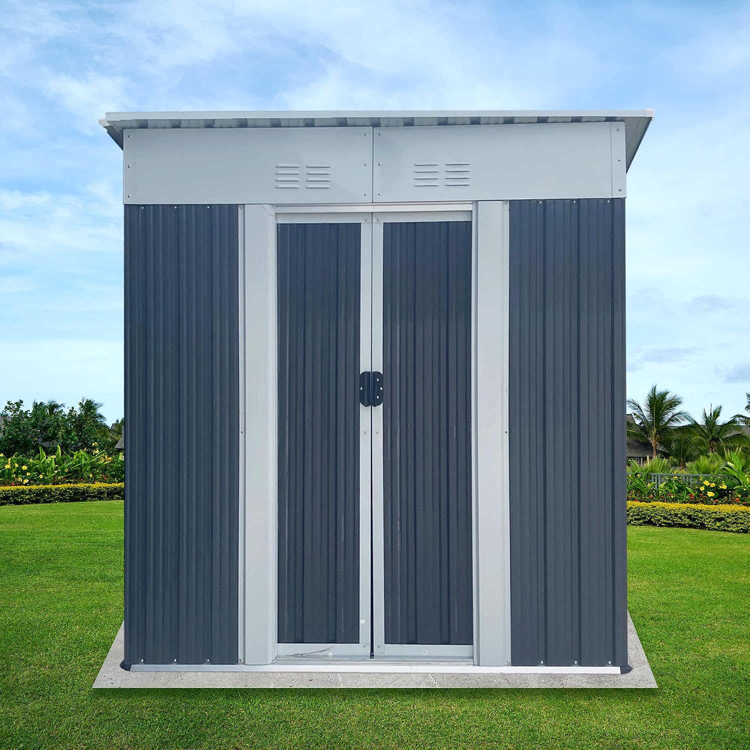 KEIKI 5x3FT Outdoor Storage Shed, Metal Tool Shed Outdoor Storage with Lockable Sliding Doors & Vents, Small Storage House for Backyard, Lawn, Garden